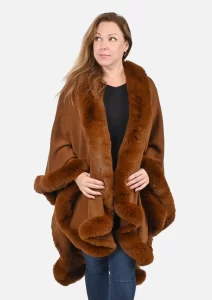 Winter fashion for women over 50 Ruana with Faux Fur Trim
