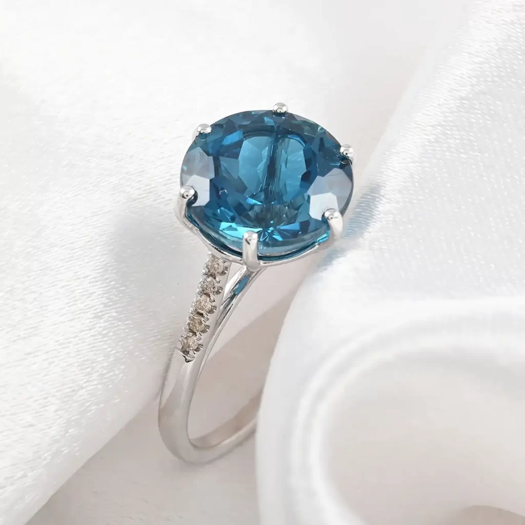 Certified White Gold AAA London Blue Topaz and G-H I1 Diamond Ring