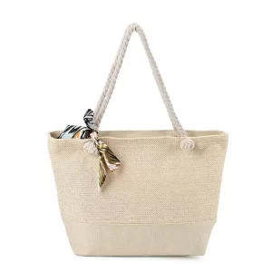 Bow Tie Bag Bag Ivory Color Tote Bag with Ribbon