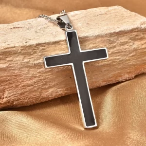 Constituted Shungite Inlay Cross Pendant Necklace