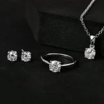 New Year's eve accessories Heart and Arrows Cut Moissanite Solitaire Ring , Stud Earrings and Pendant Necklace