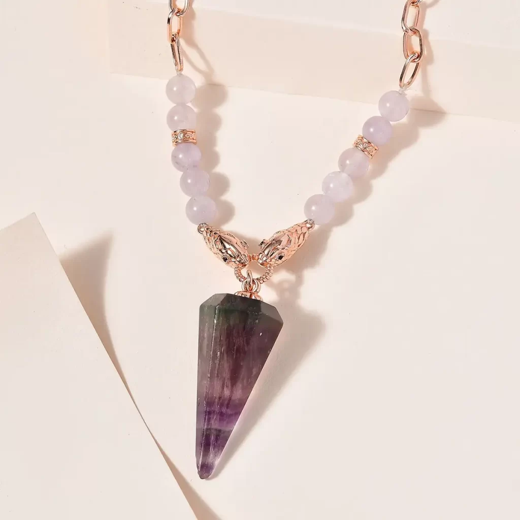 Karis Purple Fluorite and Thai Black Spinel Paper Clip Chain Snake Necklace