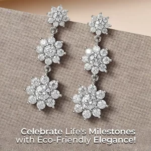 Moissanite Floral Dangle Earrings Platinum Over Sterling Silver