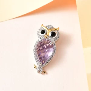 Owl jewelry Rose De France Amethyst and Multi Gemstone Owl Pendant  Sterling Silver
