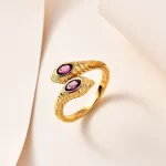 Purple Garnet and Moissanite Snake Bypass Ring in Vermeil Yellow Gold Over Sterling Silver