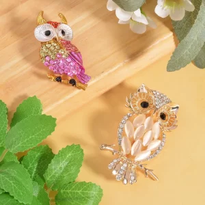 It showcases Owl brooch Owl jewelry Multi Color Austrian Crystal Owls Brooch 