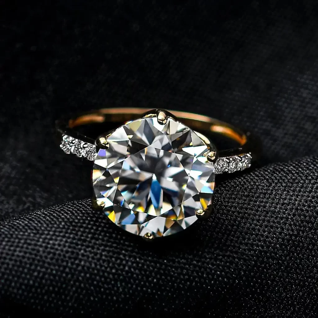 Vintage Ring Yellow Gold Moissanite Ring, Solitaire Engagement Ring For Women