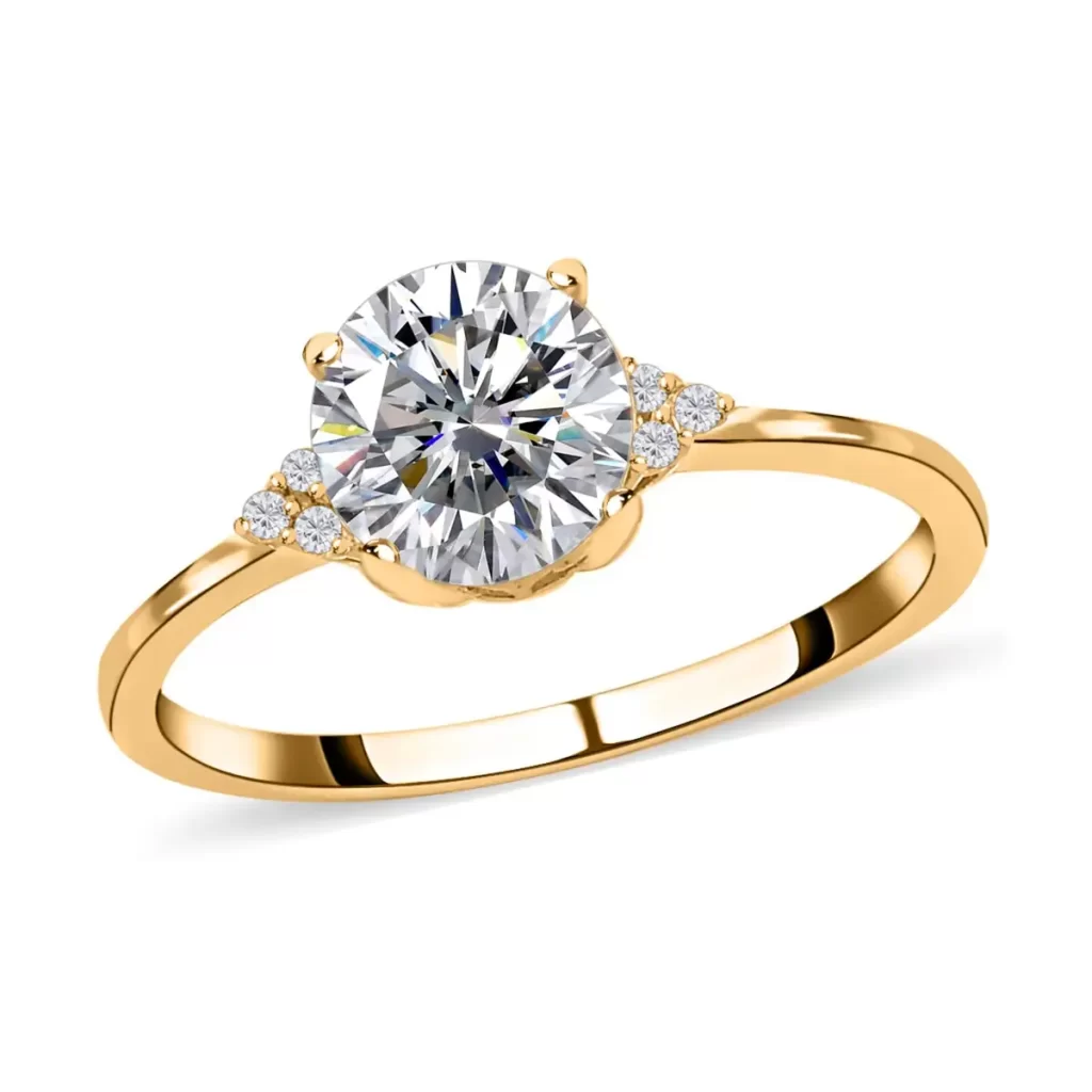 100 Facets Moissanite Ring in Vermeil YG Over Sterling Silver, Engagement Ring For Women best ring under $50