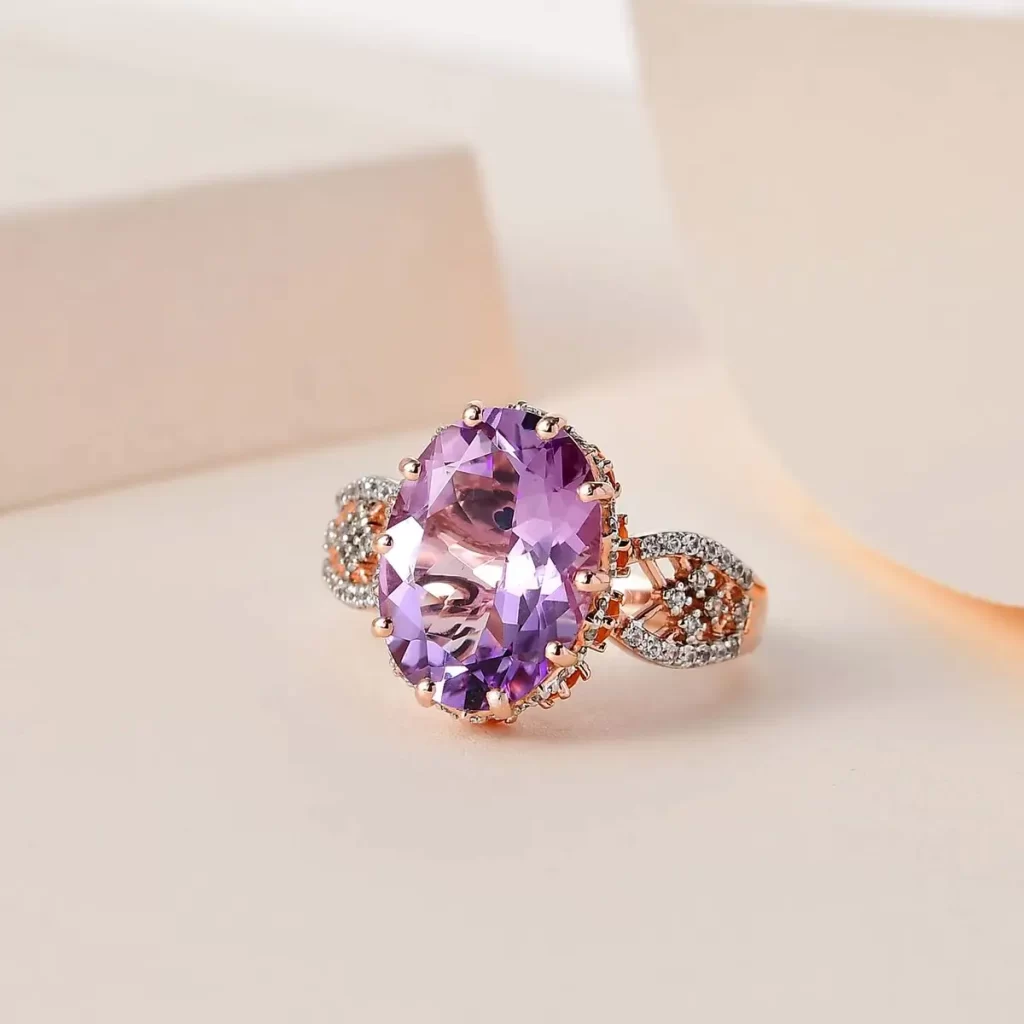 GP Celestial Dreams Collection AAA Rose De France Amethyst and Multi Gemstone Ring in Vermeil Rose Gold Over Sterling Silver