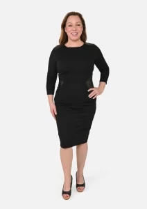 Bold LBD Pencil Dress With Leather Patches