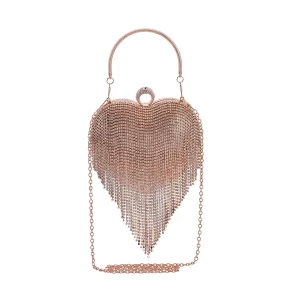 Valentine's Day Gifts Pink Heart Shape Tassel Clutch Bag for Women with Handle and Removable Chain Strap