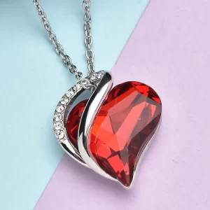 Valentine's Day Gifts Red and White Austrian Crystal Heart Pendant with Stainless Steel Necklace