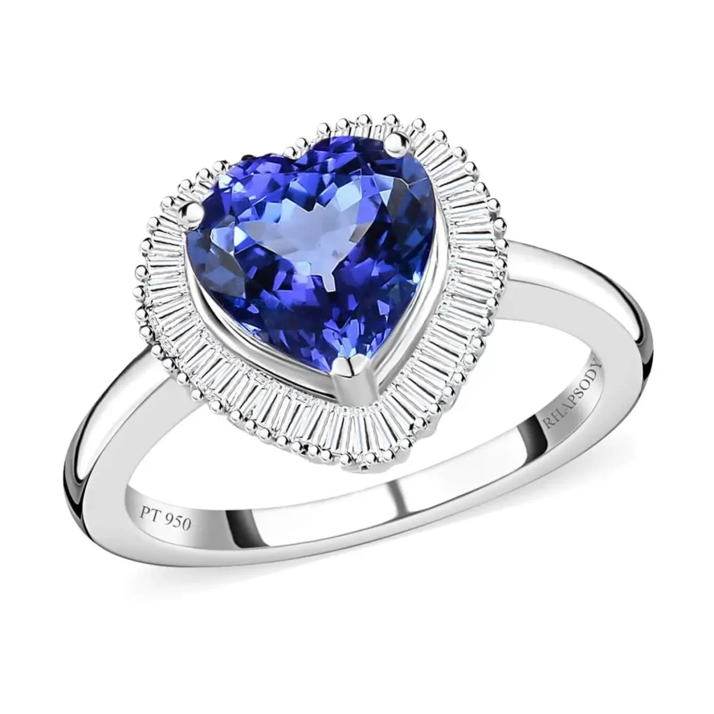 Rhapsody AAAA Tanzanite Heart Halo Ring rare gemstone engagement ring