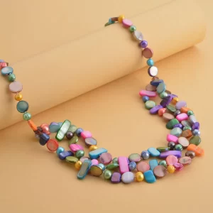 Shop LC Clearance Freshwater Multi Color Pearl and Multi Color Shell Three Row Necklace