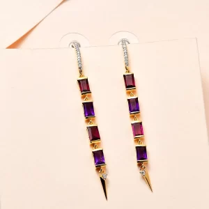 Amethyst and Moissanite Earrings in Vermeil Yellow Gold Over Sterling Silver