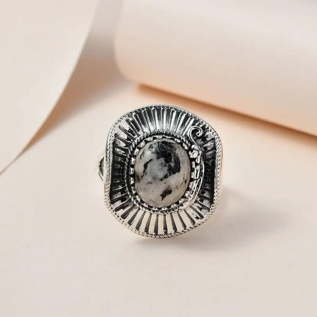 Artisan Crafted White Buffalo Cowboy Hat Ring in Sterling Silver