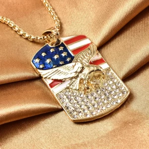 Austrian Crystal and Enameled American Flag Pendant Necklace