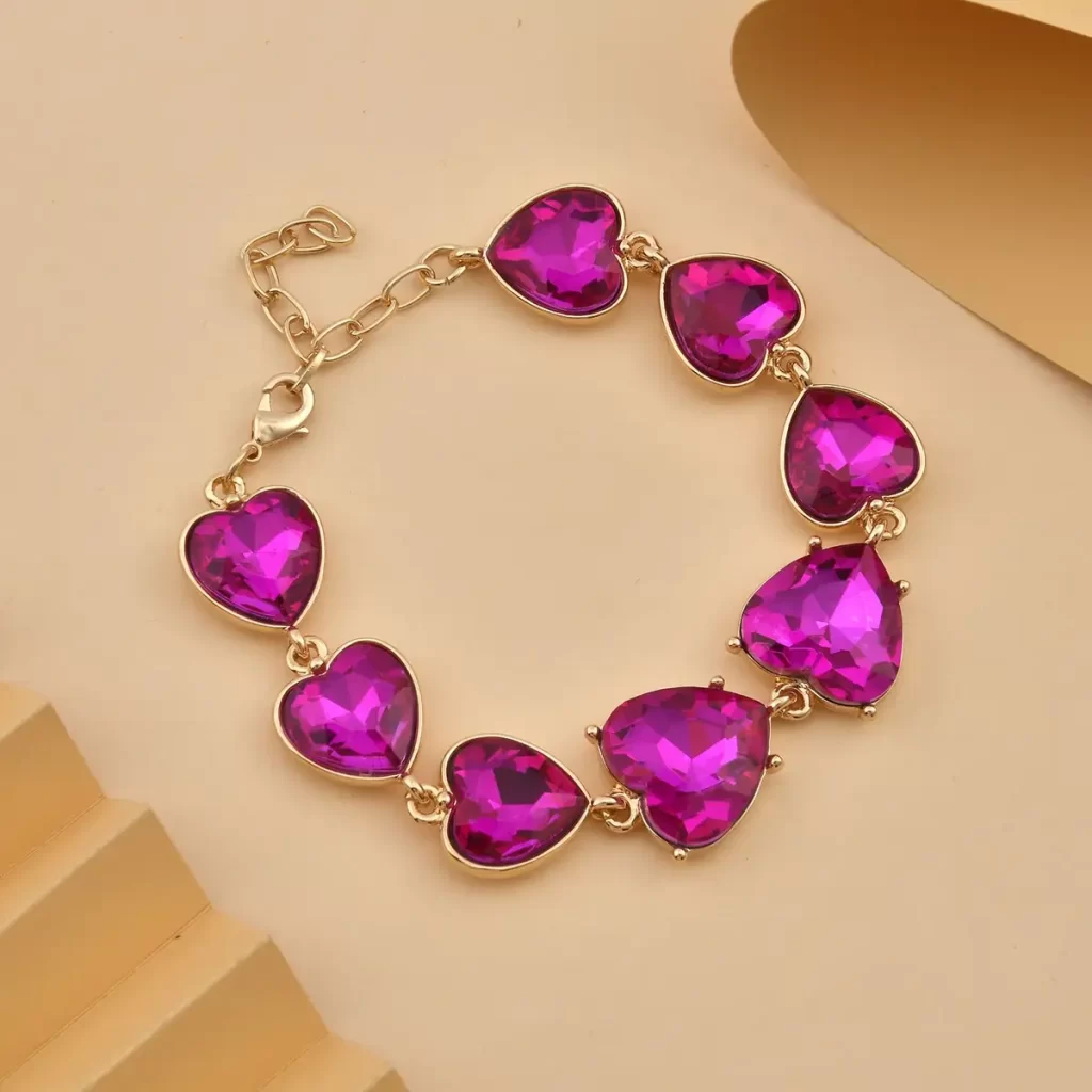 Fuchsia Color Glass Heart Bracelet
