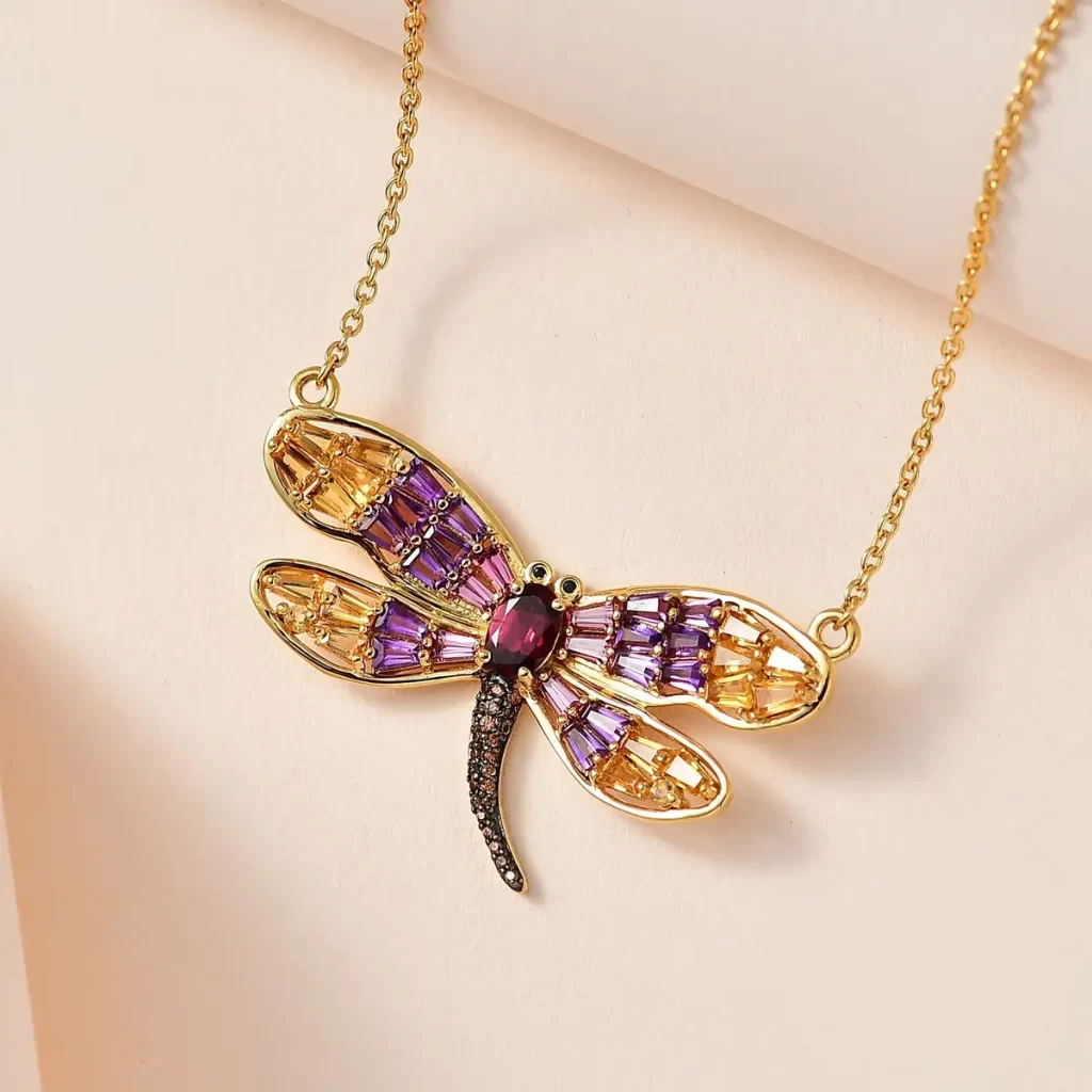 GP Trionfo Collection Premium Orissa Rhodolite Garnet and Multi Gemstone Dragonfly Necklace