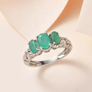 Kagem Zambian Emerald Trilogy Ring in Platinum Over Sterling Silver