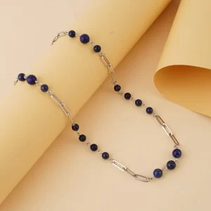 Lapis Lazuli Beaded Station and Paper Clip Chain Necklace