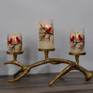 Valentine's Day Candles -Battery Operated LED Red Cardinals Hurricane Candles