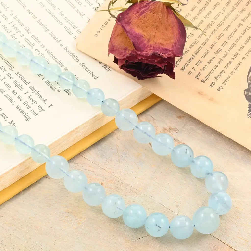 Mangoro Aquamarine Beaded Necklace 20 Inches in Rhodium Over Sterling Silver