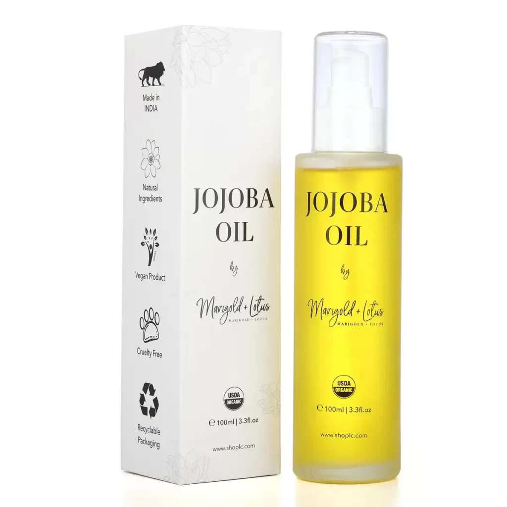 Marigold & Lotus Cold Pressed 100% Natural Jojoba Oil 3.3 oz, Unrefined Organic Jojoba Oil
