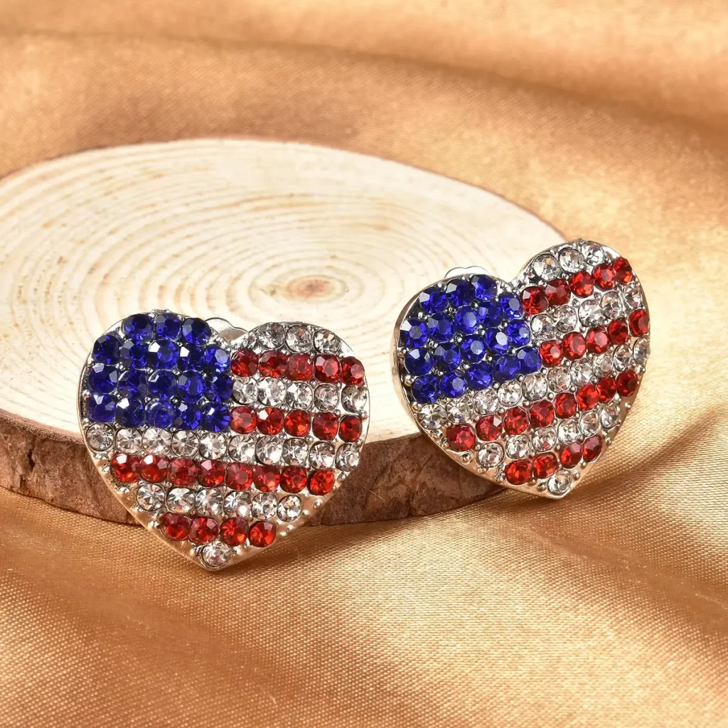 God bless America stars and stripes forever earrings American Flag Pattern Heart Earrings 