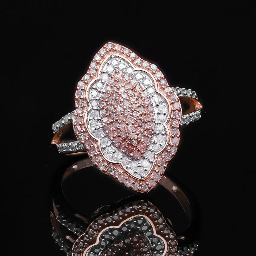 Natural Diamond Ring in Rose Gold Over Sterling Silver