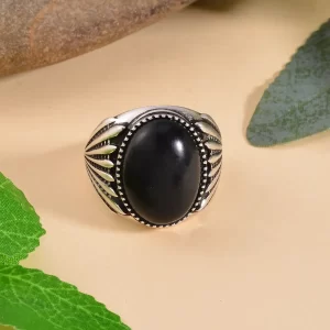 Shungite Solitaire Ring in ION Plated Copper