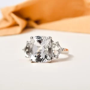 White Topaz Trilogy Ring in Platinum Over Sterling Silver