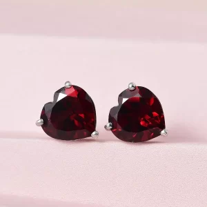 red prom earrings Mozambique Garnet Earrings in Sterling Silver, Heart Studs, Heart Earrings