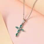 AAA Kagem Zambian Emerald and Moissanite Cross Pendant Necklace