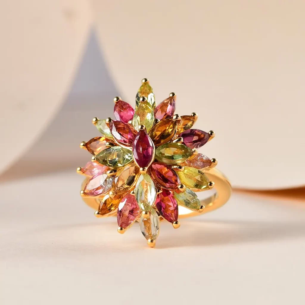 Colors of Tourmaline Multi-Tourmaline Floral Ring in Vermeil Yellow Gold