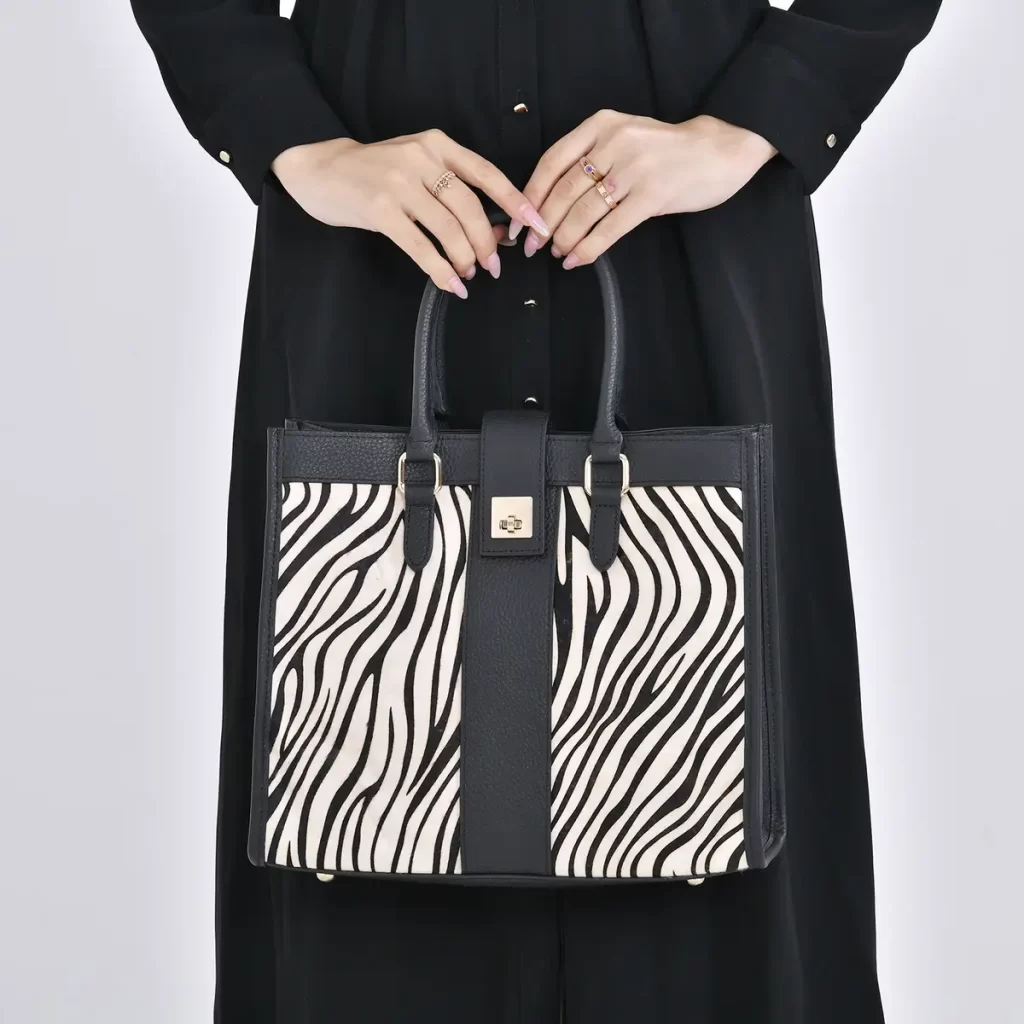 Trendy Handbags Black Zebra Print Genuine Leather Tote Bag