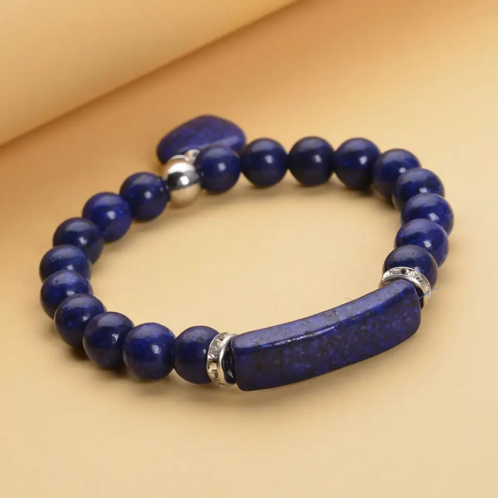 Lapis Lazuli and Austrian Crystal Stretchable Beaded Heart Charm Bracelet