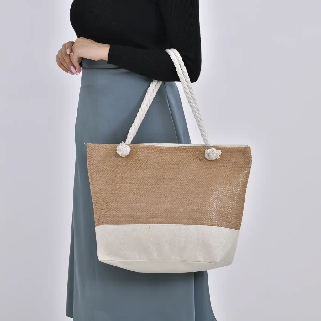 Trendy Handbags Light Gray Color Tote Bag with Ribbon