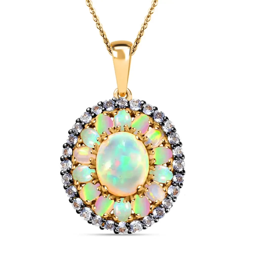 Premium Ethiopian Welo Opal Cocktail Cluster Pendant Necklace