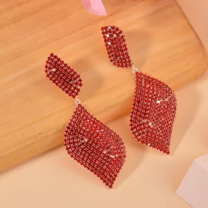 Red party earrings Austrian Crystal Geometrical Party Earrings