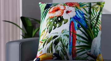 Set of 2 Parrot, Flower and Tropical Leaves Pattern Cushion Cover