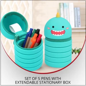 Set of 5 Pens with Extendable Kids Funny Characters Stationary Box for Easter gift