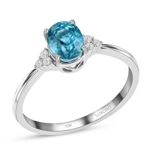Luxoro 10K White Gold AAA Blue Zircon, Diamond (G-H, I2) Solitaire Engagement Ring, Promise Rings For Women 2.55 ctw
