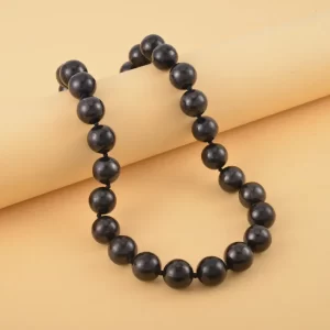Shungite Round Bead Necklace With Sterling Silver Magnetic Clasp, Black Beaded Jewelry For Women 735.50 ctw (20 Inches)
