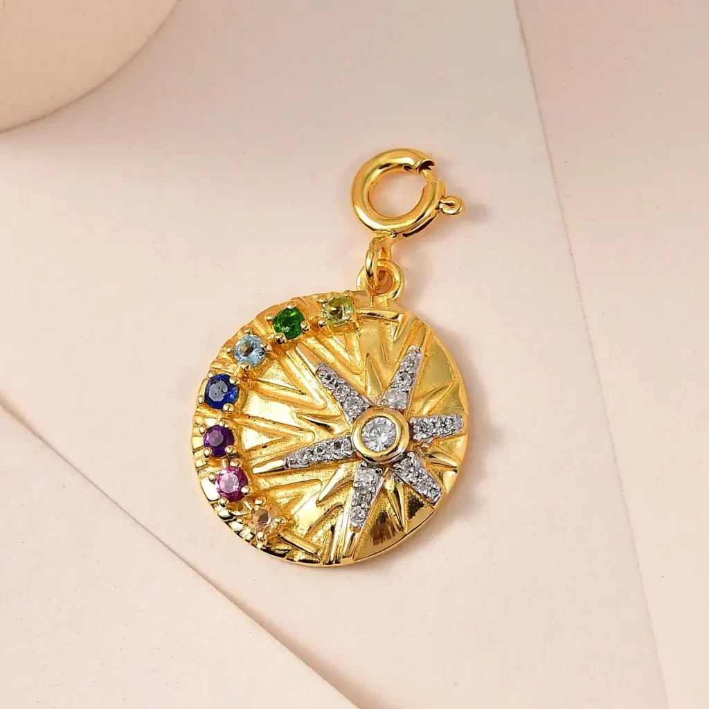 sun symbolism jewelry Starburst Sun and Moon Celestial Multi Color Gemstone Coin Medallion Charm