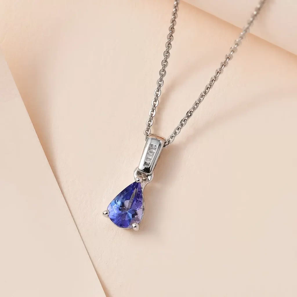 AAA Tanzanite and Diamond Drop Pendant Necklace