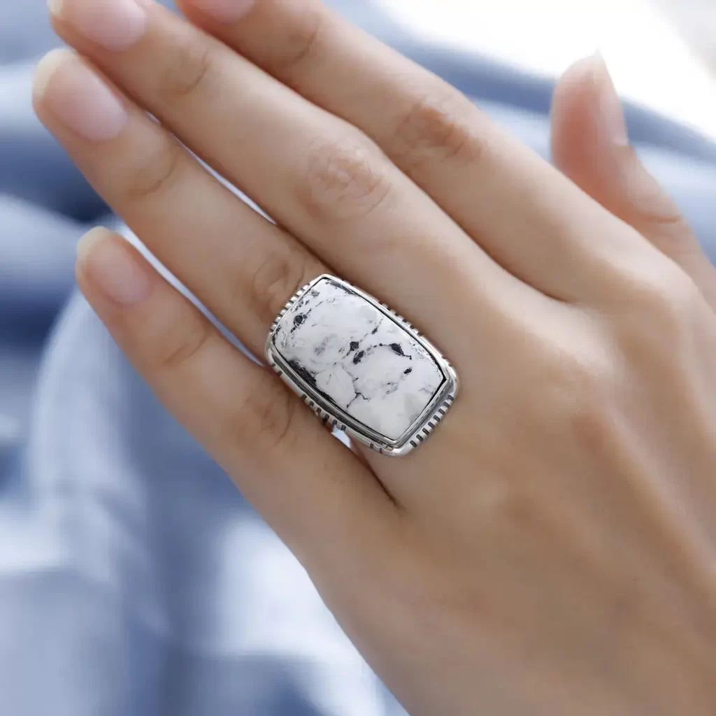 Artisan Crafted White Buffalo Solitaire Ring in Sterling Silver