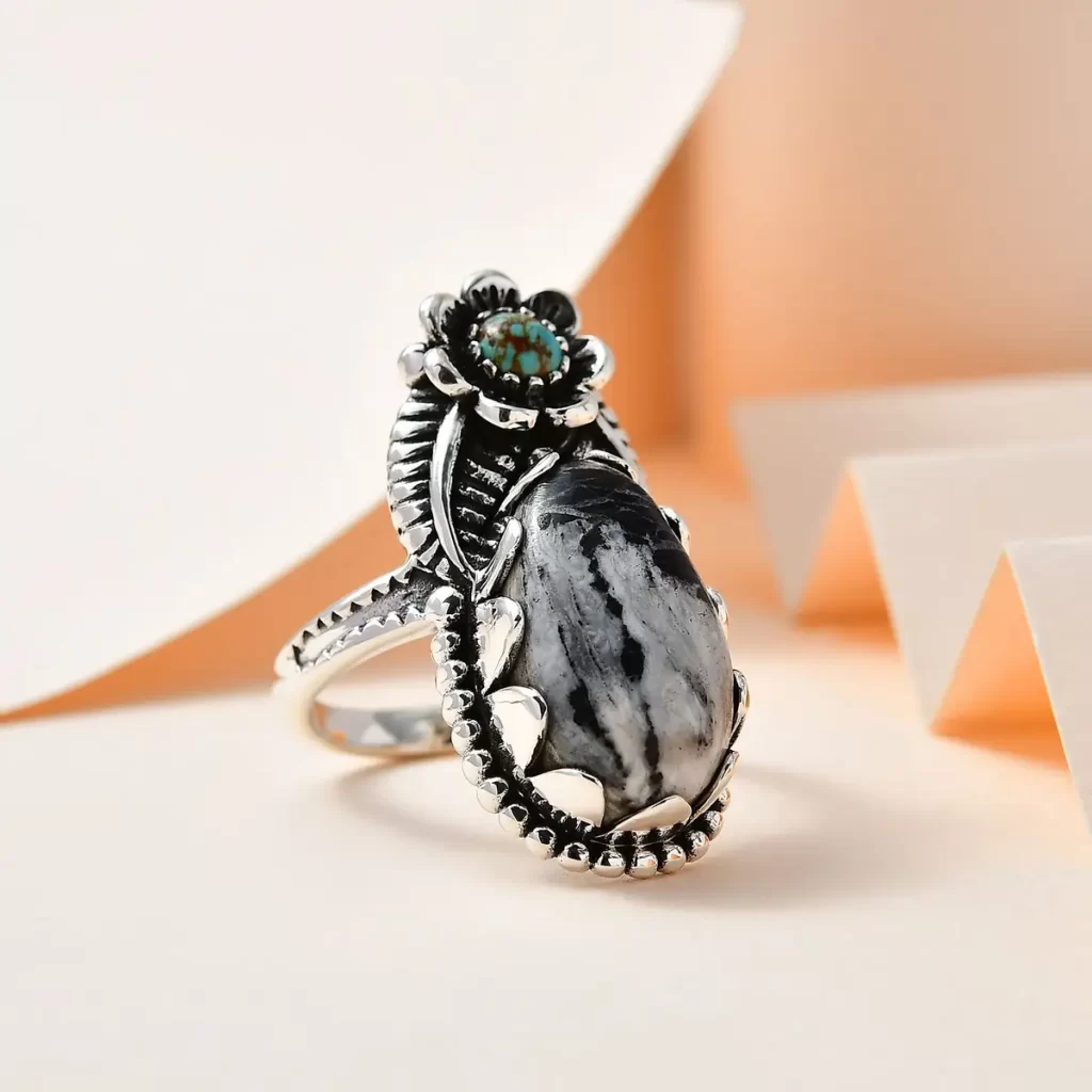 Royston Turquoise Floral Ring in Sterling Silver