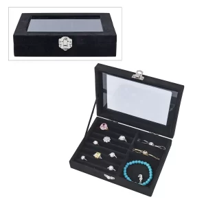 Black Velvet Jewelry Box with Anti Tarnish Lining & Lock