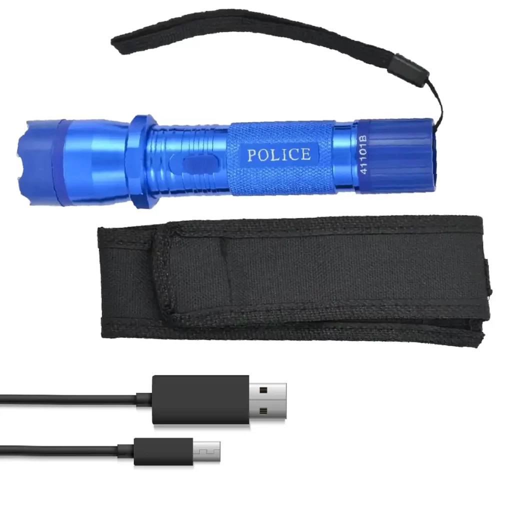 Blue Personal Protection USB Rechargeable Stun Gun With High Power LED Flashlight